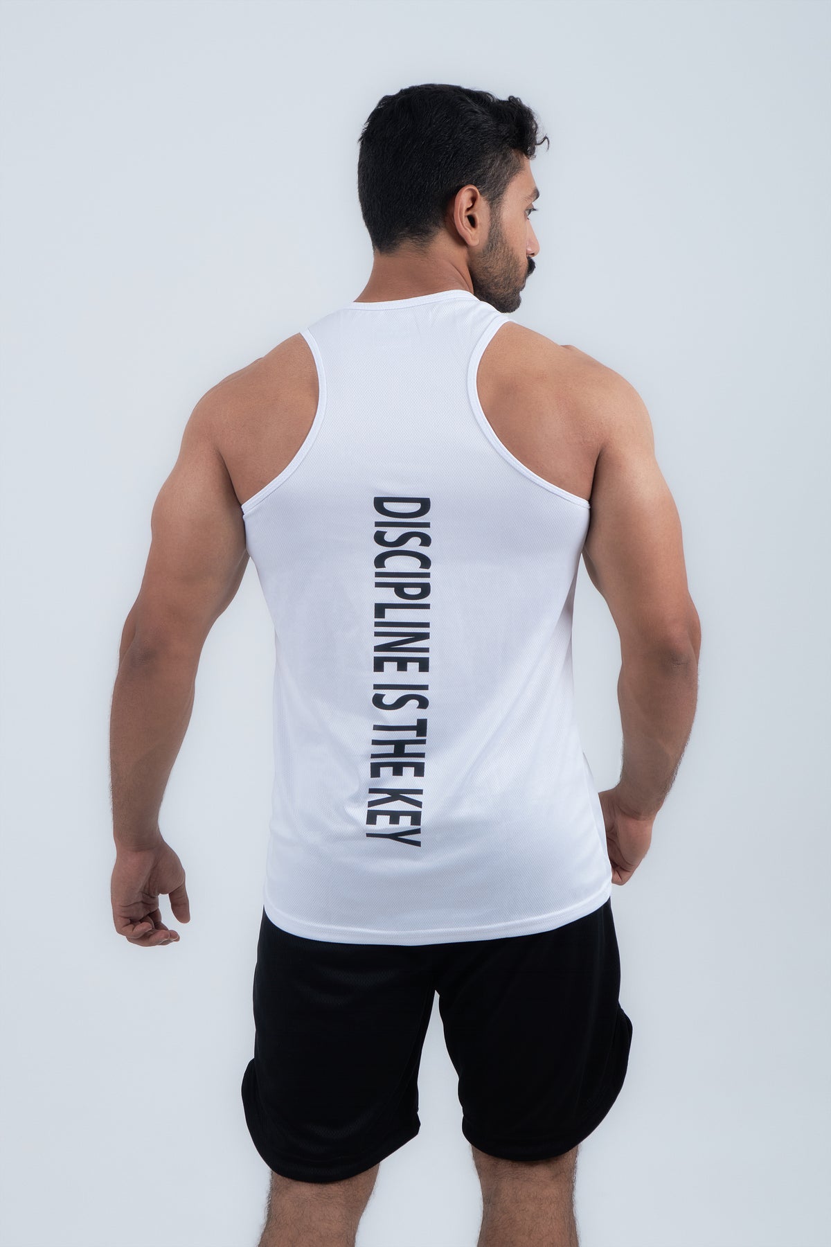White Tank Top "DISCIPLINE IS THE KEY"